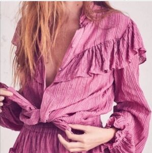 LoveShackFancyMock Neck Long Sleeve Peasant Blouse